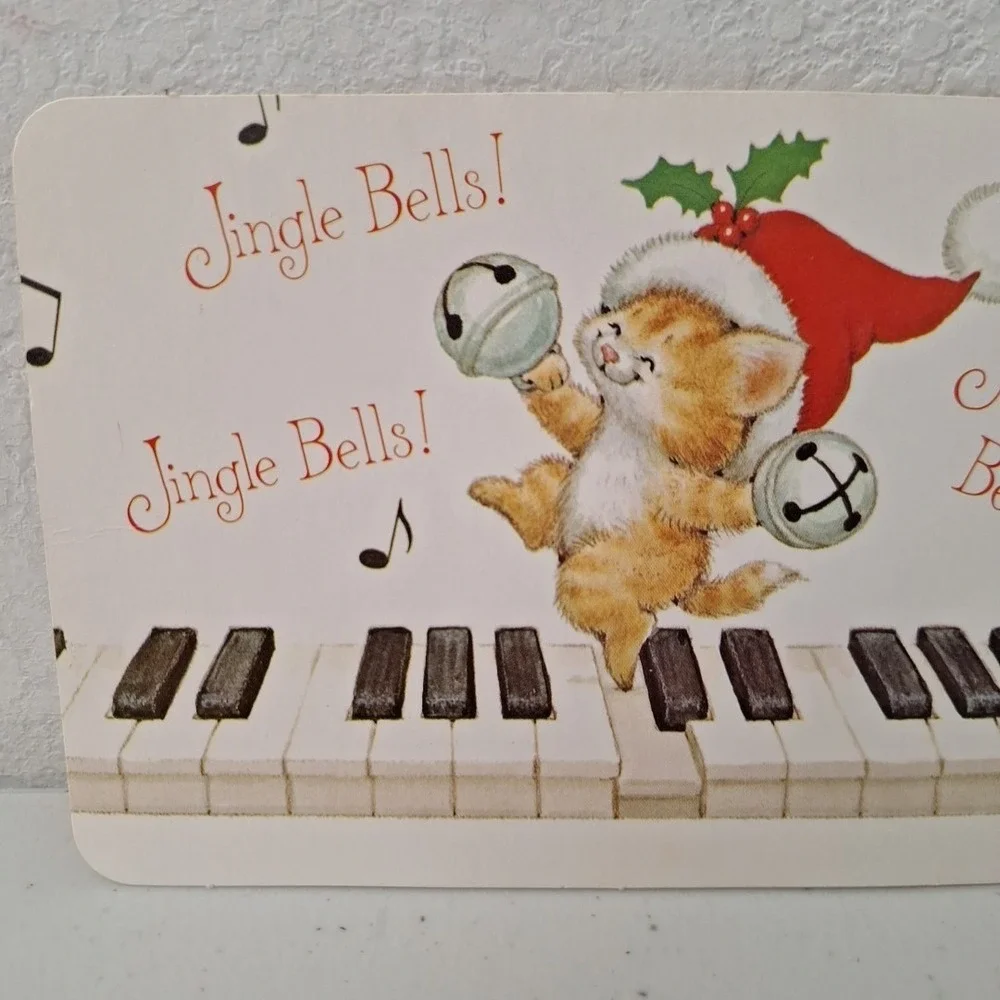 UNUSED Vintage MCM Postcard CHRISTMAS CAT 'Jingle Bells' Piano EXCELLENT